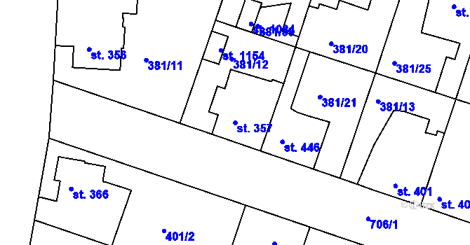 Parcela st. 357 v KÚ Smiřice, Katastrální mapa