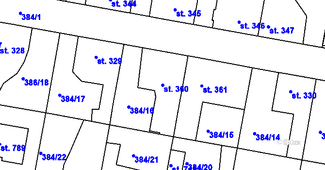 Parcela st. 360 v KÚ Smiřice, Katastrální mapa
