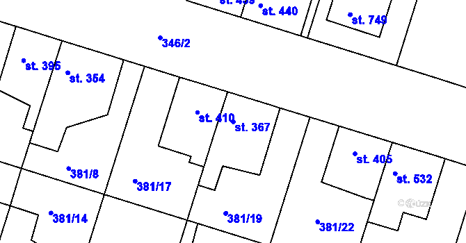 Parcela st. 367 v KÚ Smiřice, Katastrální mapa