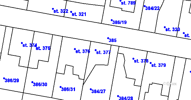 Parcela st. 377 v KÚ Smiřice, Katastrální mapa