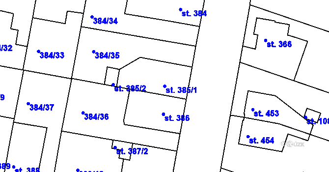 Parcela st. 385/1 v KÚ Smiřice, Katastrální mapa