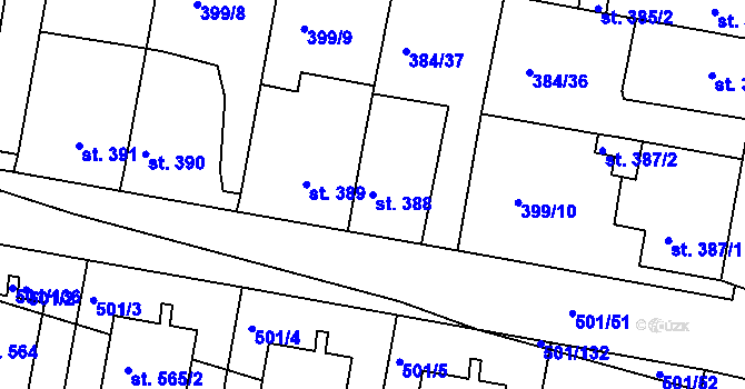 Parcela st. 388 v KÚ Smiřice, Katastrální mapa