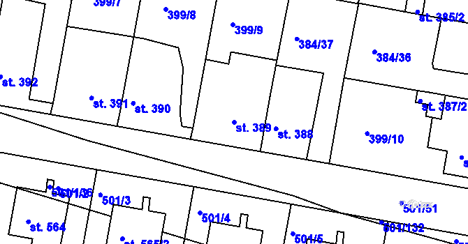 Parcela st. 389 v KÚ Smiřice, Katastrální mapa