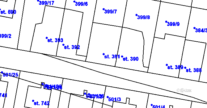 Parcela st. 391 v KÚ Smiřice, Katastrální mapa