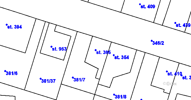 Parcela st. 395 v KÚ Smiřice, Katastrální mapa