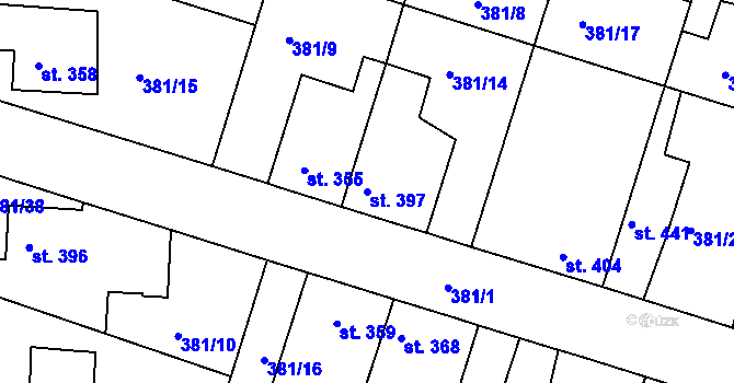 Parcela st. 397 v KÚ Smiřice, Katastrální mapa