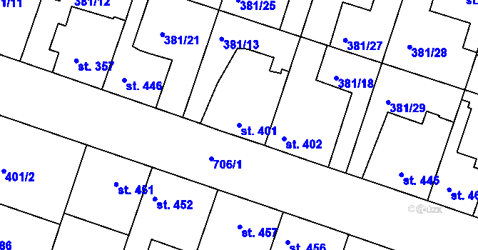 Parcela st. 401 v KÚ Smiřice, Katastrální mapa