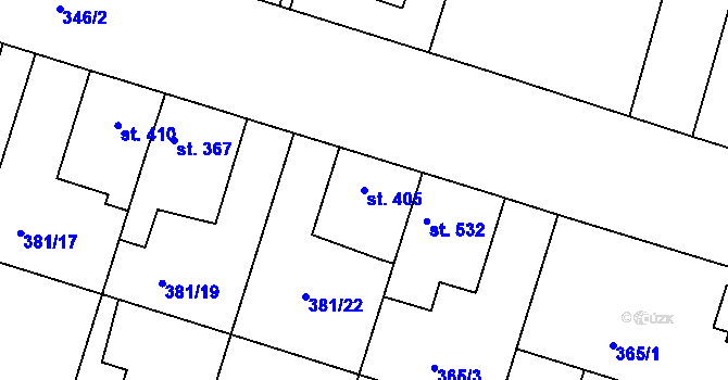 Parcela st. 405 v KÚ Smiřice, Katastrální mapa