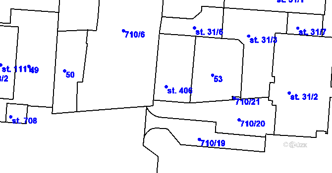 Parcela st. 406 v KÚ Smiřice, Katastrální mapa