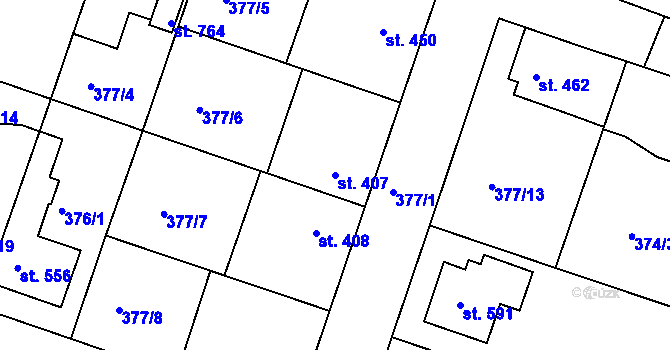Parcela st. 407 v KÚ Smiřice, Katastrální mapa