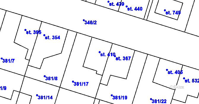 Parcela st. 410 v KÚ Smiřice, Katastrální mapa