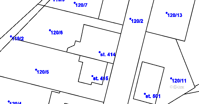 Parcela st. 414 v KÚ Smiřice, Katastrální mapa