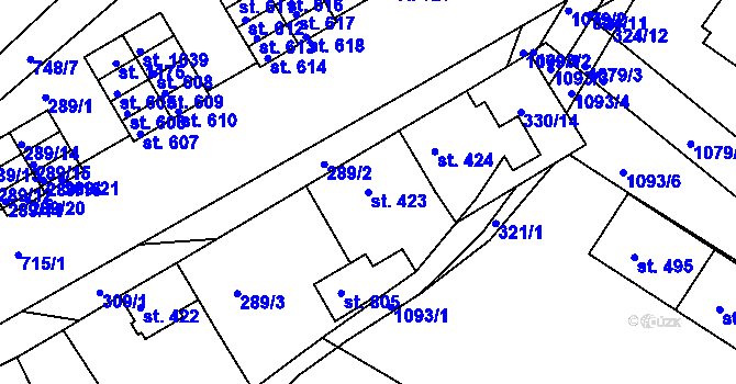 Parcela st. 423 v KÚ Smiřice, Katastrální mapa