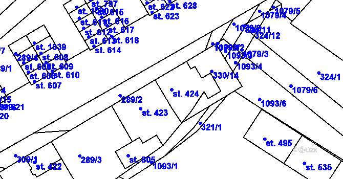 Parcela st. 424 v KÚ Smiřice, Katastrální mapa