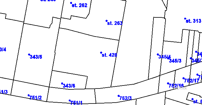 Parcela st. 428 v KÚ Smiřice, Katastrální mapa