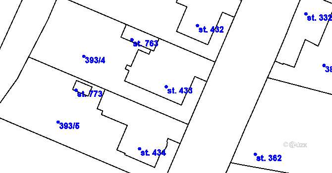 Parcela st. 433 v KÚ Smiřice, Katastrální mapa