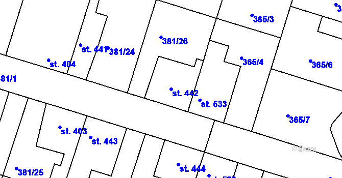 Parcela st. 442 v KÚ Smiřice, Katastrální mapa