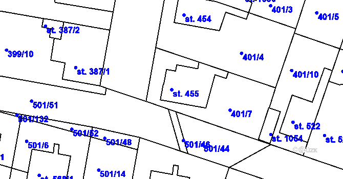 Parcela st. 455 v KÚ Smiřice, Katastrální mapa