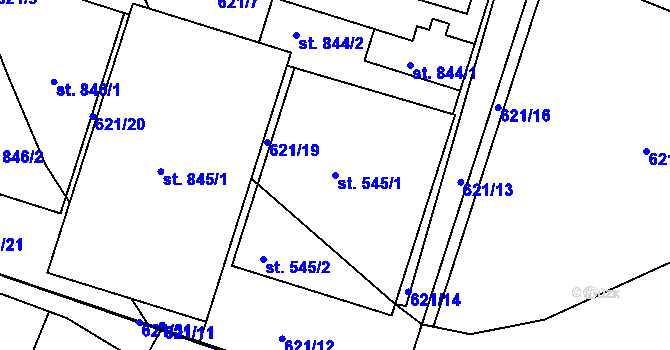 Parcela st. 545/1 v KÚ Smiřice, Katastrální mapa