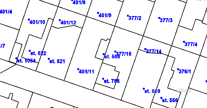 Parcela st. 555 v KÚ Smiřice, Katastrální mapa