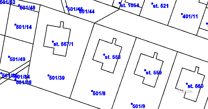 Parcela st. 558 v KÚ Smiřice, Katastrální mapa