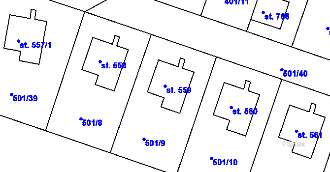 Parcela st. 559 v KÚ Smiřice, Katastrální mapa