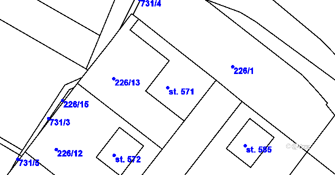 Parcela st. 571 v KÚ Smiřice, Katastrální mapa