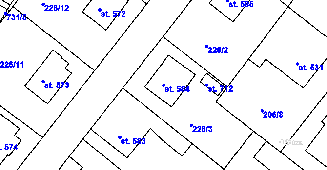 Parcela st. 584 v KÚ Smiřice, Katastrální mapa