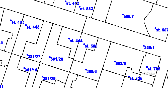 Parcela st. 588 v KÚ Smiřice, Katastrální mapa