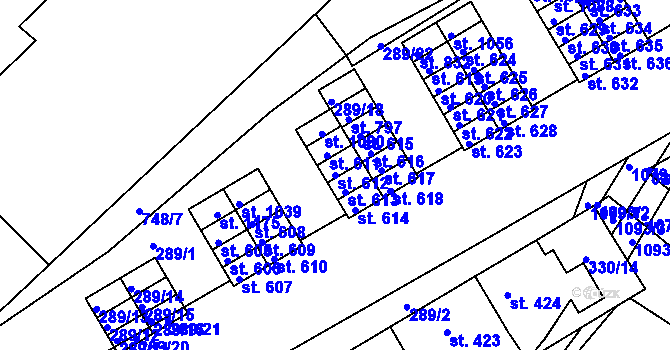 Parcela st. 612 v KÚ Smiřice, Katastrální mapa