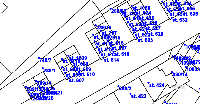 Parcela st. 613 v KÚ Smiřice, Katastrální mapa