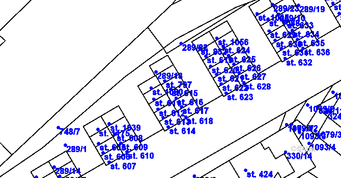 Parcela st. 615 v KÚ Smiřice, Katastrální mapa