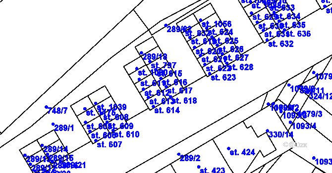 Parcela st. 617 v KÚ Smiřice, Katastrální mapa