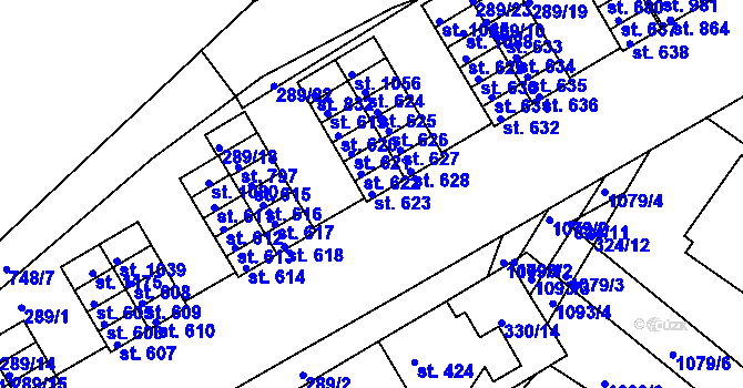 Parcela st. 623 v KÚ Smiřice, Katastrální mapa