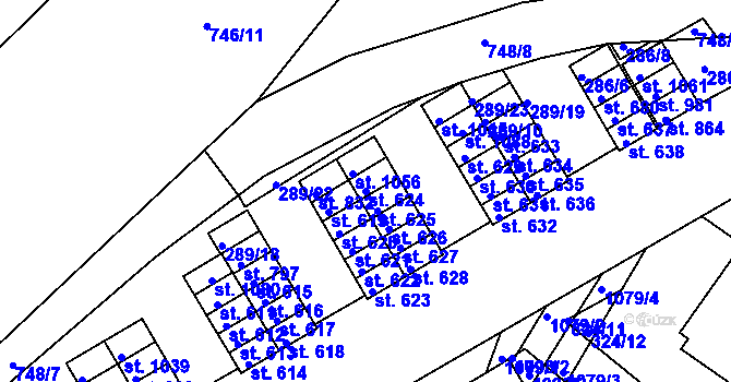 Parcela st. 624 v KÚ Smiřice, Katastrální mapa
