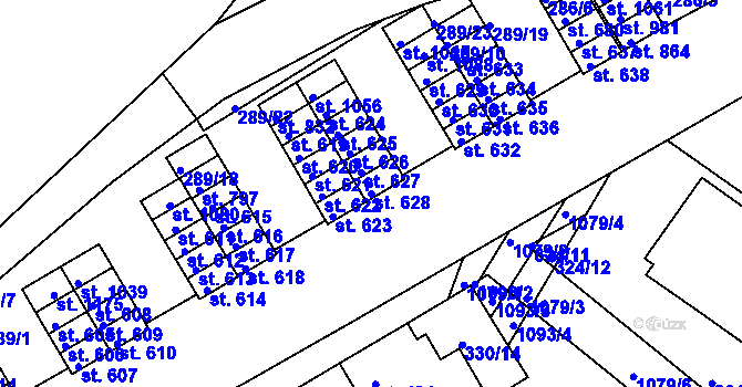 Parcela st. 628 v KÚ Smiřice, Katastrální mapa