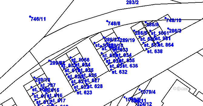 Parcela st. 629 v KÚ Smiřice, Katastrální mapa