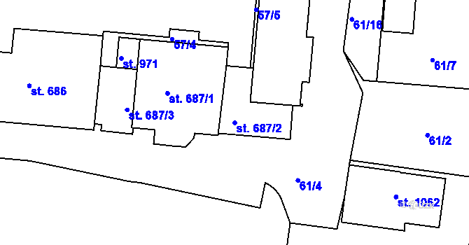 Parcela st. 687/2 v KÚ Smiřice, Katastrální mapa