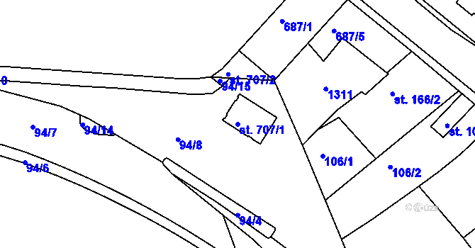 Parcela st. 707/1 v KÚ Smiřice, Katastrální mapa