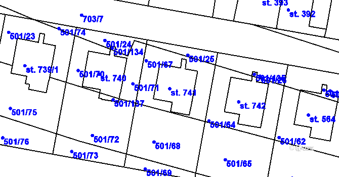 Parcela st. 741 v KÚ Smiřice, Katastrální mapa