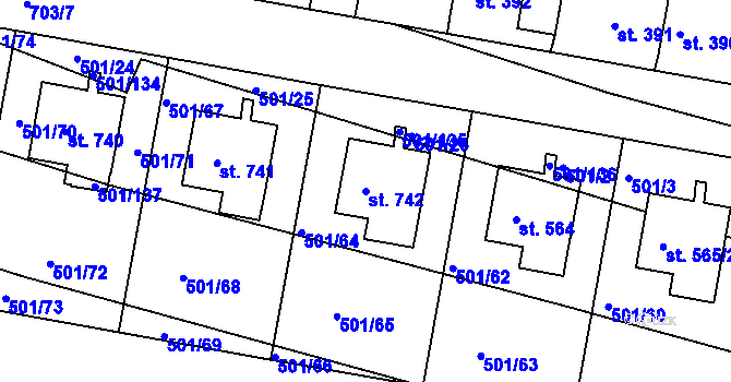 Parcela st. 742 v KÚ Smiřice, Katastrální mapa