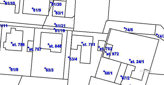 Parcela st. 751 v KÚ Smiřice, Katastrální mapa