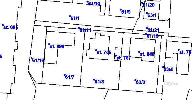 Parcela st. 756 v KÚ Smiřice, Katastrální mapa