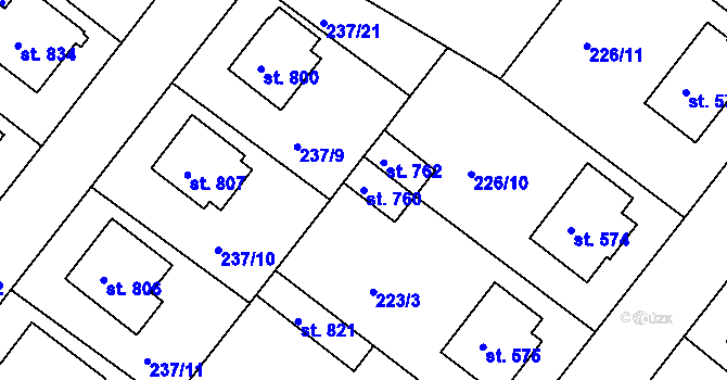 Parcela st. 760 v KÚ Smiřice, Katastrální mapa