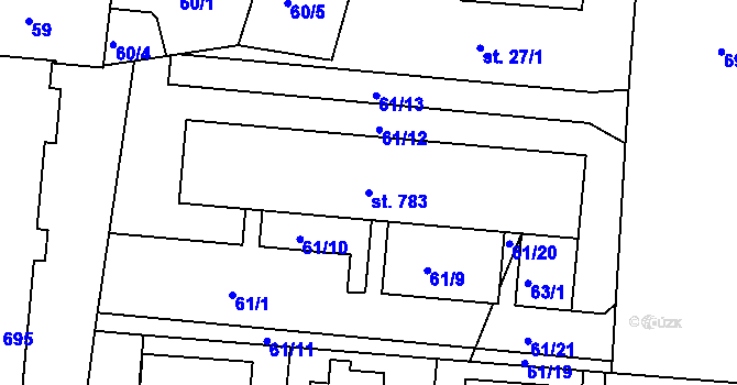 Parcela st. 783 v KÚ Smiřice, Katastrální mapa