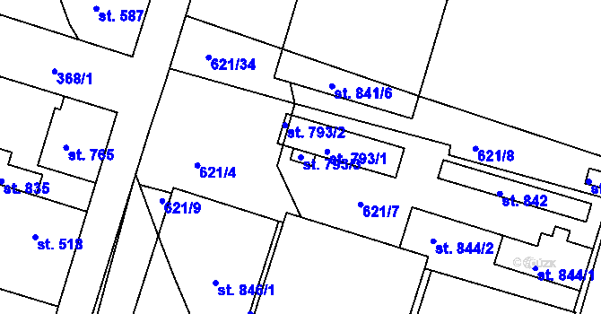 Parcela st. 793/3 v KÚ Smiřice, Katastrální mapa