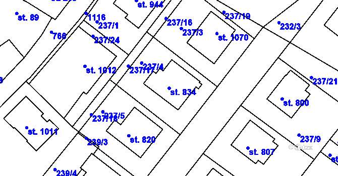 Parcela st. 834 v KÚ Smiřice, Katastrální mapa