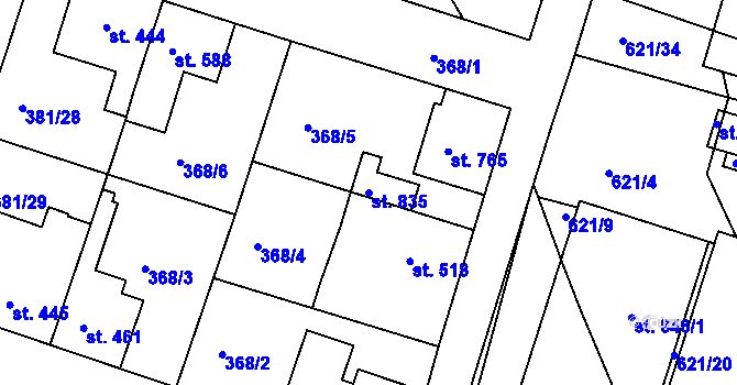 Parcela st. 835 v KÚ Smiřice, Katastrální mapa