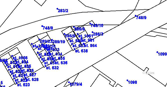 Parcela st. 864 v KÚ Smiřice, Katastrální mapa