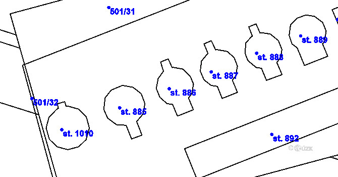 Parcela st. 886 v KÚ Smiřice, Katastrální mapa